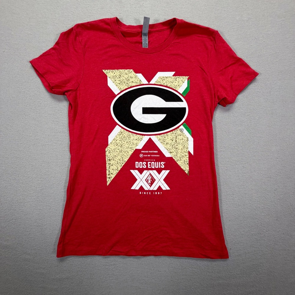 Next Level Women T-Shirt Slim Red Georgia Bulldogs Dos Equis Graphic L